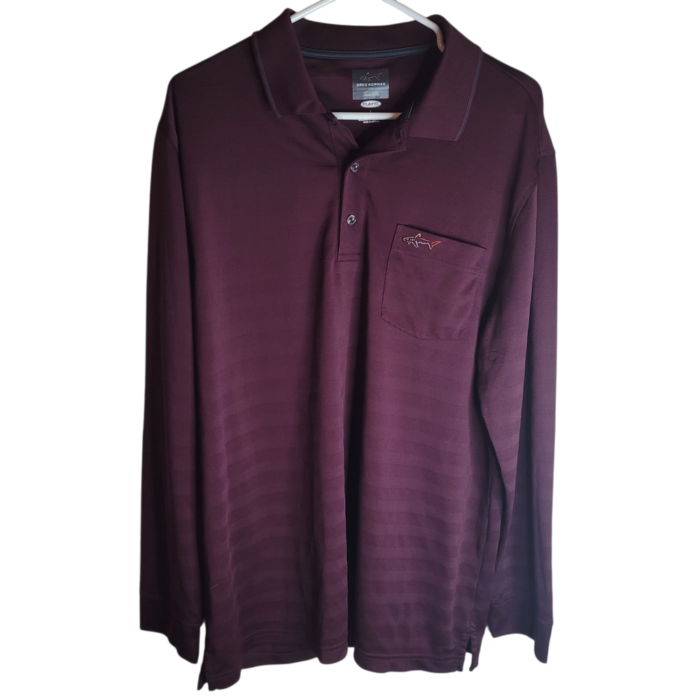 GREG NORMAN for TASSO ELBA MENS Burgundy Long Sleeve Polo Shirt SIZE (L)